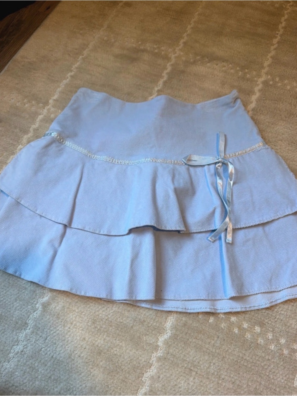 Y2K Limited Too Light Blue Tiered Ribbon-Trim Skater Skirt